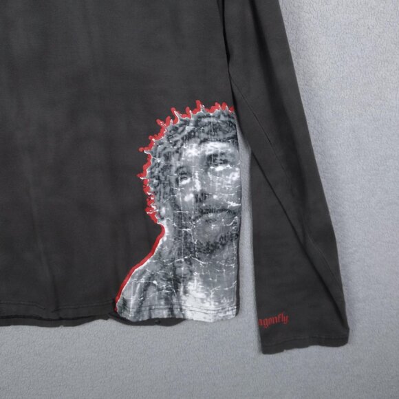 Dragonfly Jesus Graphic Long-Sleeve Tee Distressed Edges XL Cotton Mens Y2K - Picture 3 of 16